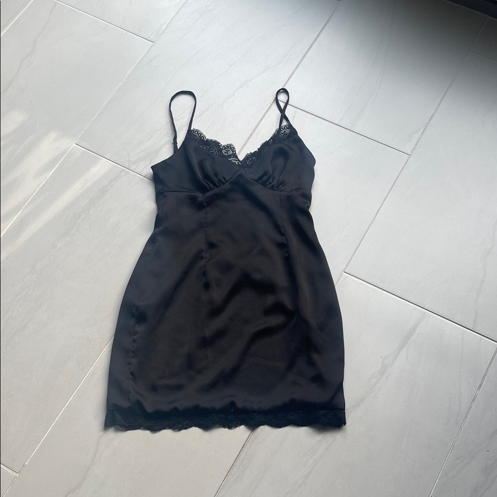 Princess Polly Black Satin Lace Slip Dress